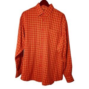 Bugatchi Uomo Red Plaid Button Up Long Sleeve Shirt Size Large Career